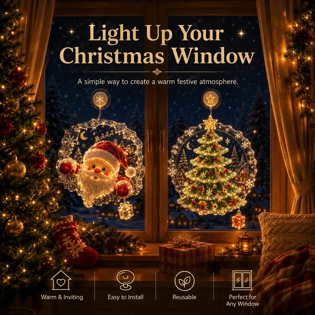 ✈️50% off—last day!✨🎄 Suction-Cup Christmas Lights | Double-Layer Warm LED Window Lights, Various Festive Designs, Flat-Profile Style ✨