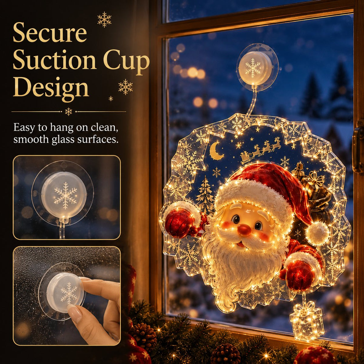 ✈️50% off—last day!✨🎄 Suction-Cup Christmas Lights | Double-Layer Warm LED Window Lights, Various Festive Designs, Flat-Profile Style ✨