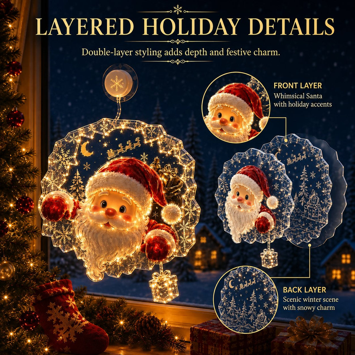 ✈️50% off—last day!✨🎄 Suction-Cup Christmas Lights | Double-Layer Warm LED Window Lights, Various Festive Designs, Flat-Profile Style ✨