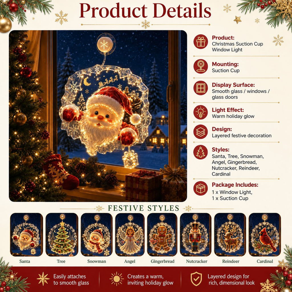 ✈️50% off—last day!✨🎄 Suction-Cup Christmas Lights | Double-Layer Warm LED Window Lights, Various Festive Designs, Flat-Profile Style ✨