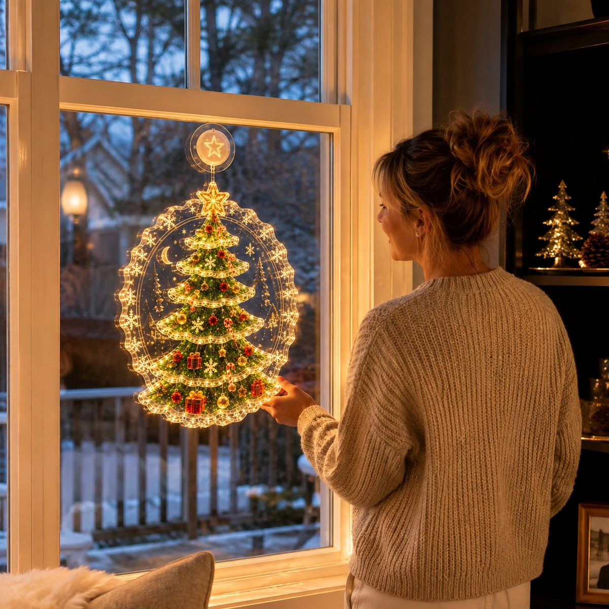 ✈️50% off—last day!✨🎄 Suction-Cup Christmas Lights | Double-Layer Warm LED Window Lights, Various Festive Designs, Flat-Profile Style ✨