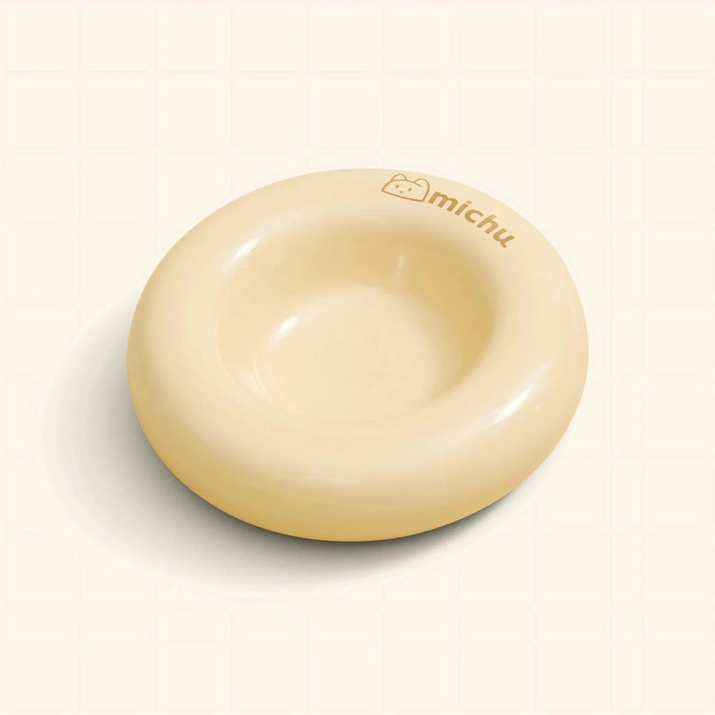 Bagel Ceramic Cat Bowl – Anti-Whisker Cat Food Bowl - Beige