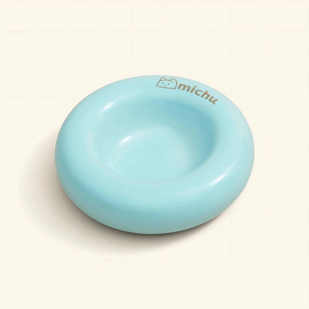 Bagel Ceramic Cat Bowl – Anti-Whisker Cat Food Bowl - Azur