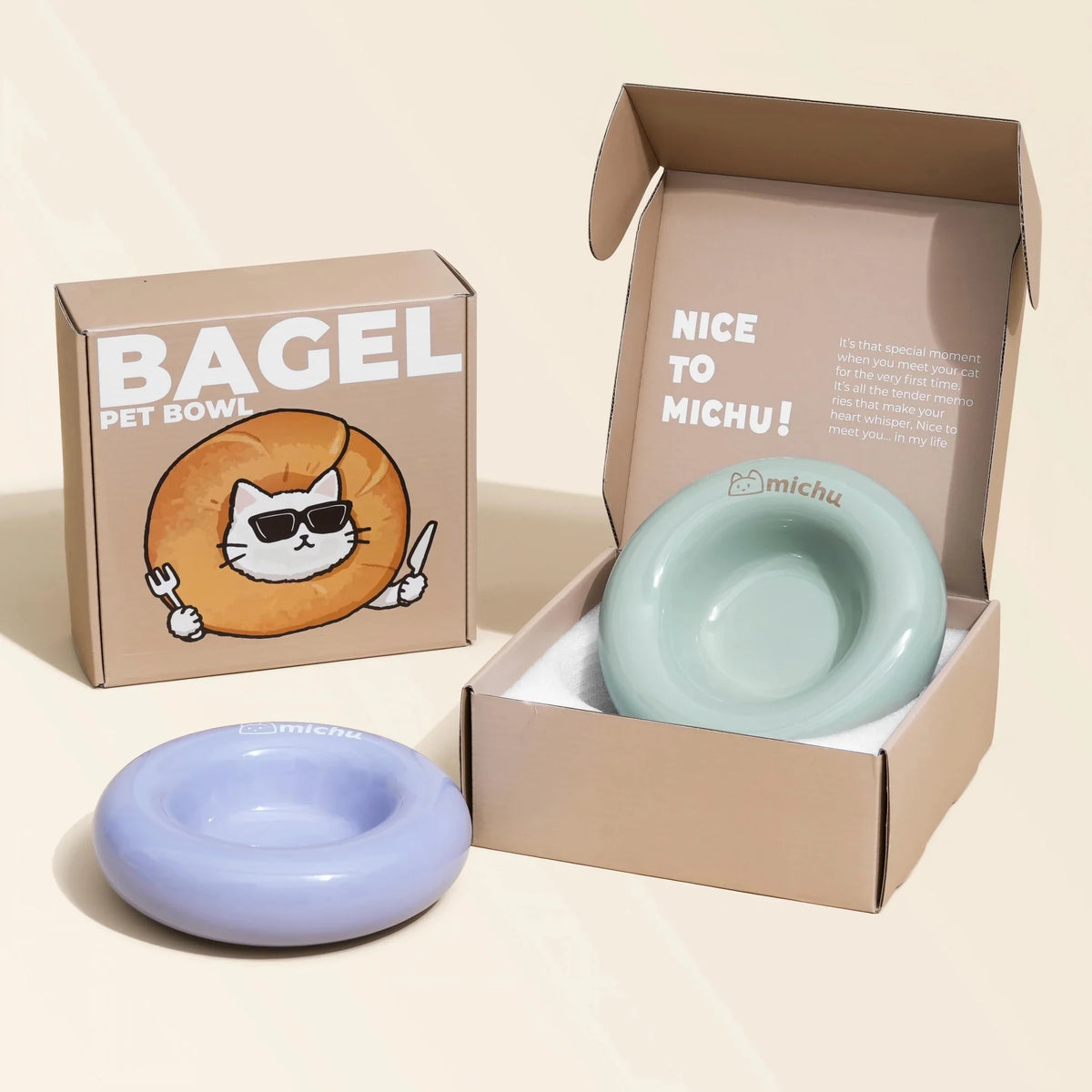 Bagel Ceramic Cat Bowl – Anti-Whisker Cat Food Bowl - Dore