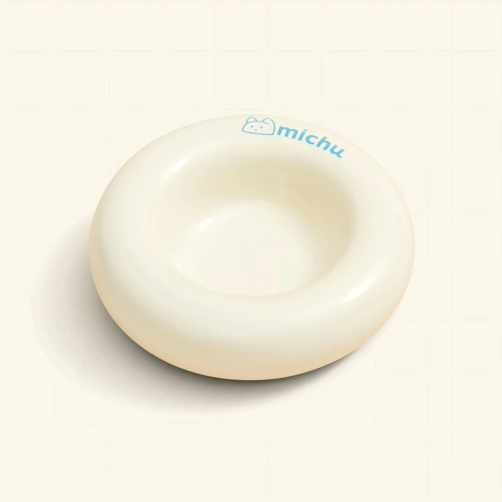 Bagel Ceramic Cat Bowl – Anti-Whisker Cat Food Bowl - Creme
