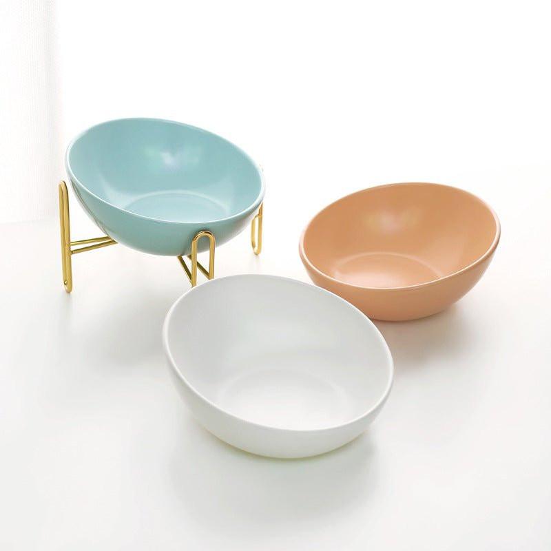 Bronze Stand Ceramic Pet Bowl in Tiffany
