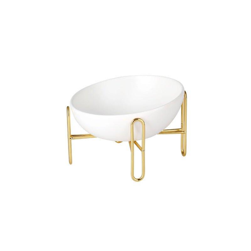 Bronze Stand Ceramic Pet Bowl in White