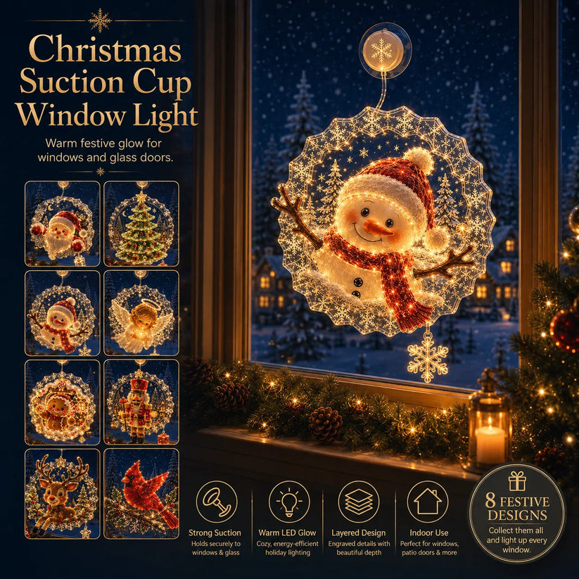 ✈️50% off—last day!✨🎄 Suction-Cup Christmas Lights | Double-Layer Warm LED Window Lights, Various Festive Designs, Flat-Profile Style ✨