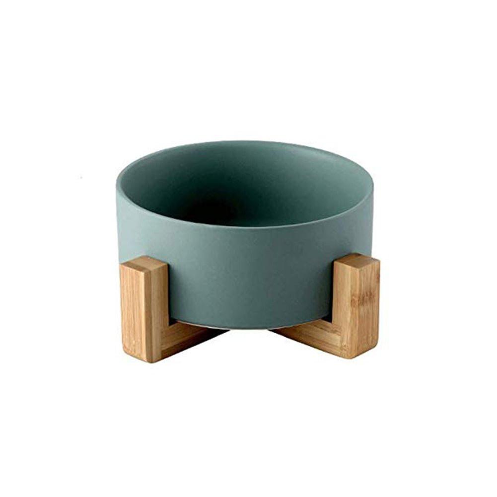 Ceramic Bowl with Wooden Stand in Green
