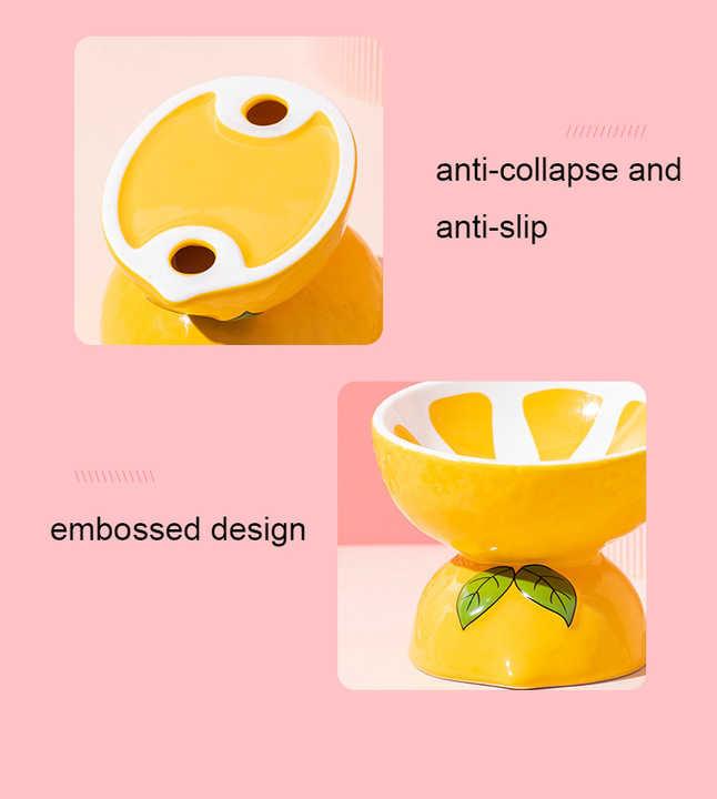 Ceramic Elevated Pet Food Bowl - Lemon