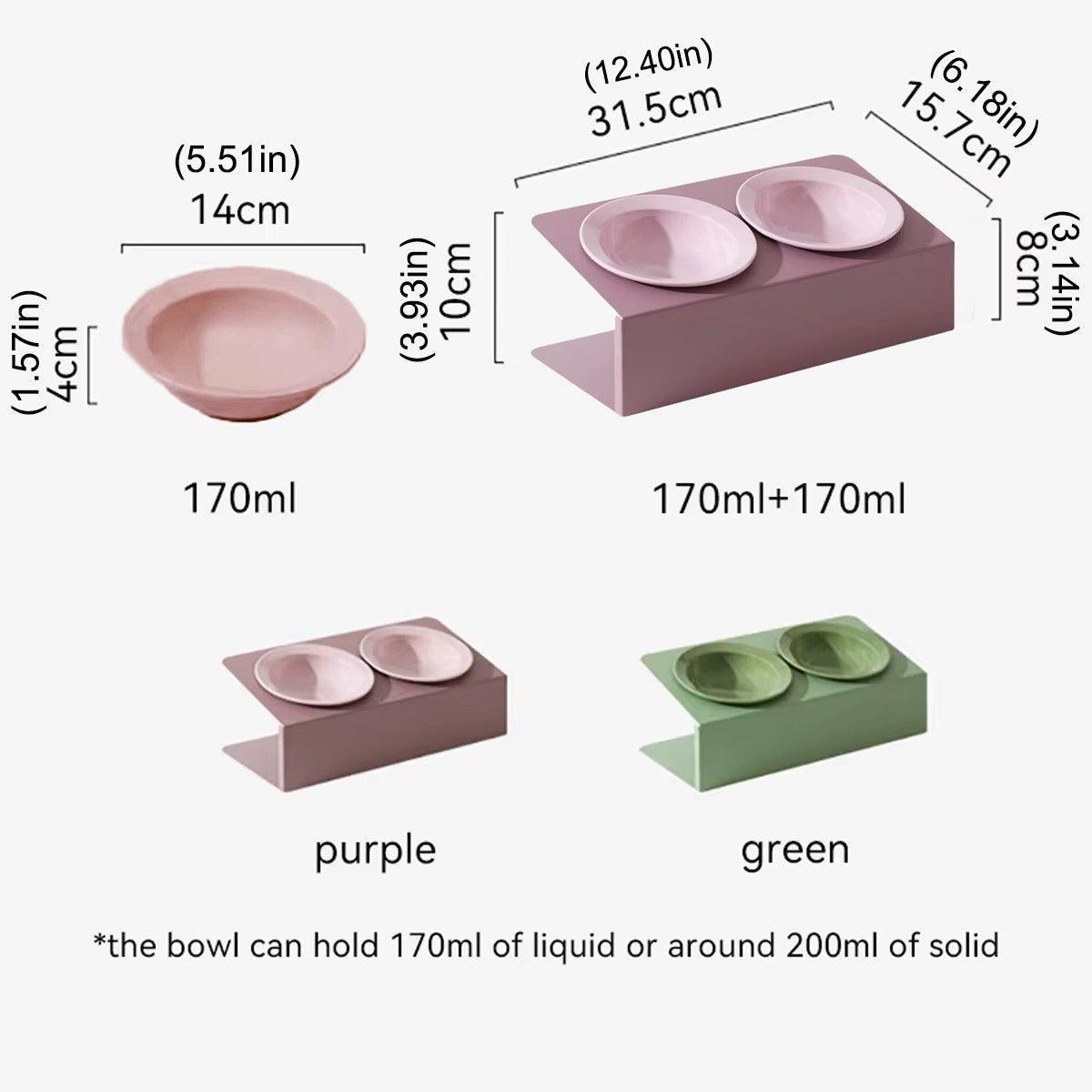 Ceramic Slanted Double Pet Bowl - Purple
