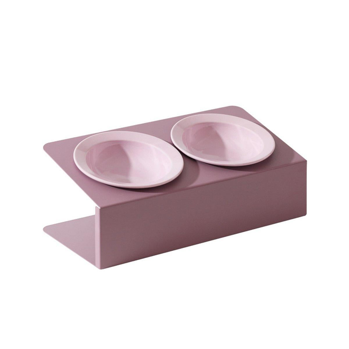 Ceramic Slanted Double Pet Bowl - Purple