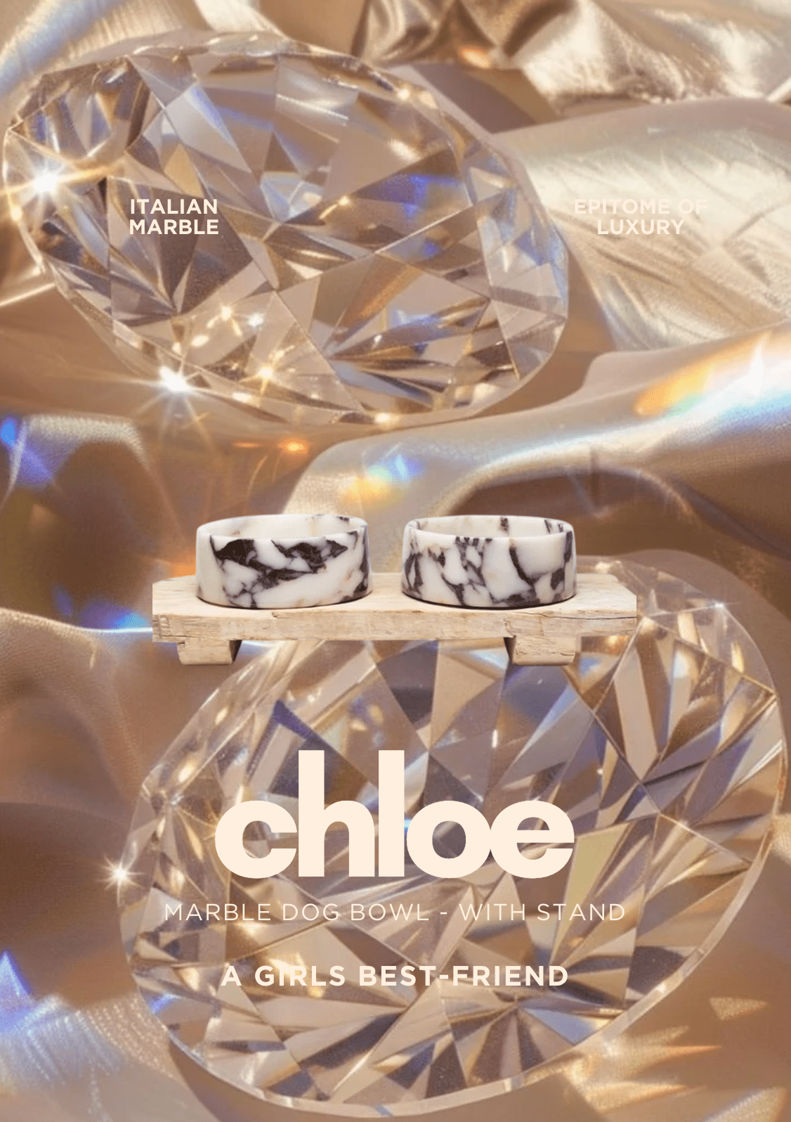 Chloe Marble Dog Bowl - with Stand (Pre-Order)
