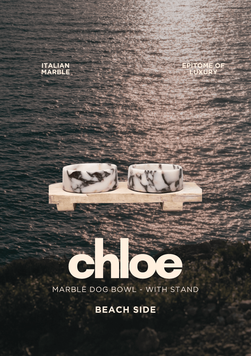 Chloe Marble Dog Bowl - with Stand (Pre-Order)