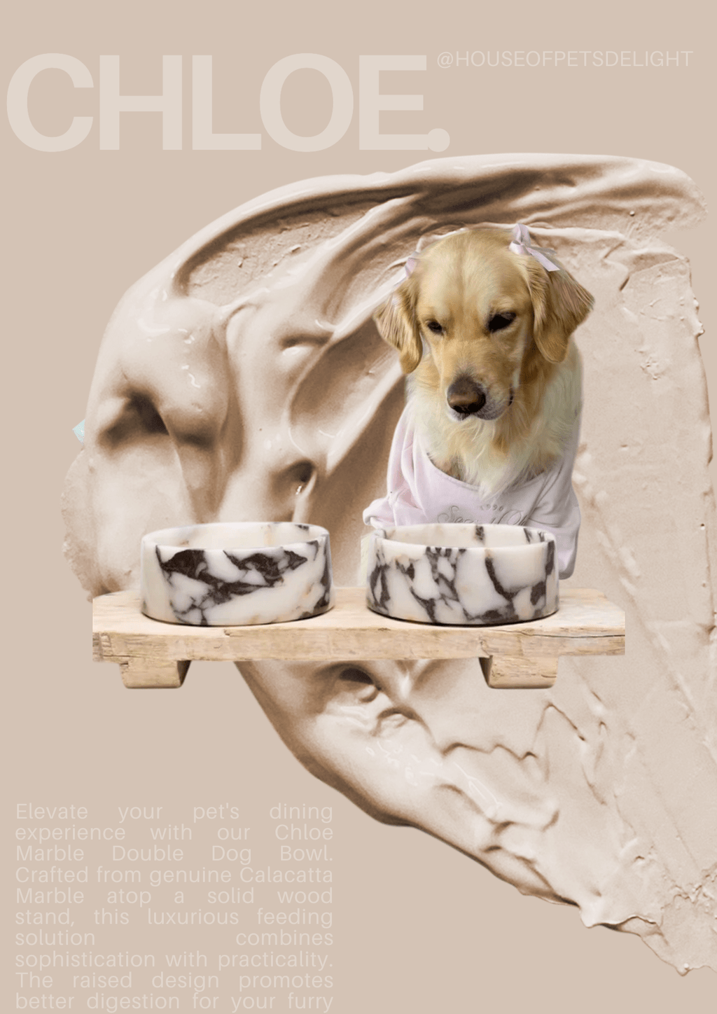 Chloe Marble Dog Bowl - with Stand (Pre-Order)