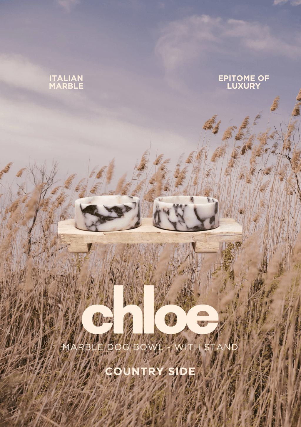 Chloe Marble Dog Bowl - with Stand (Pre-Order)