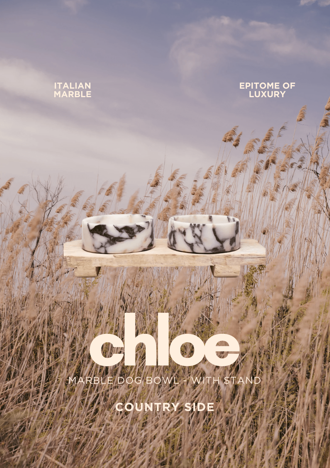 Chloe Marble Dog Bowl - with Stand (Pre-Order)