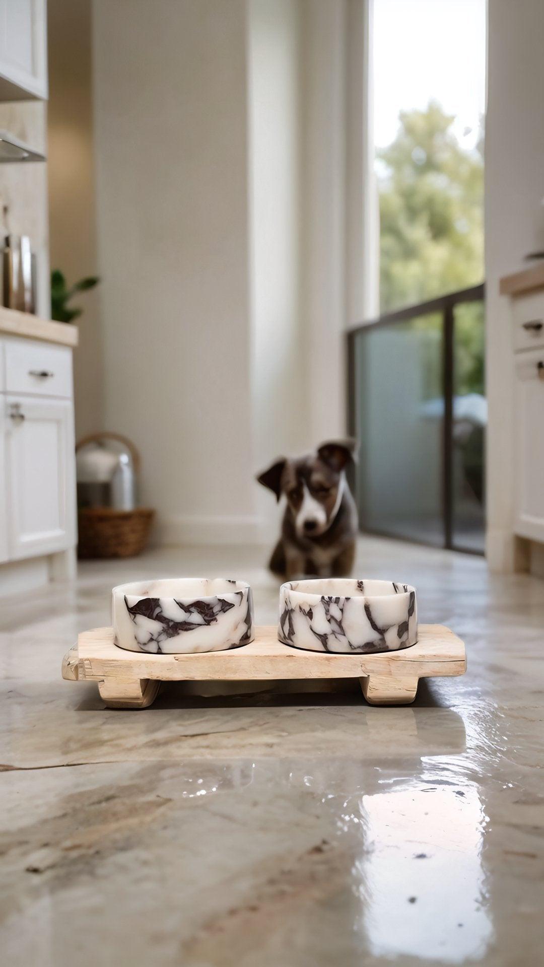 Chloe Marble Dog Bowl - with Stand (Pre-Order)