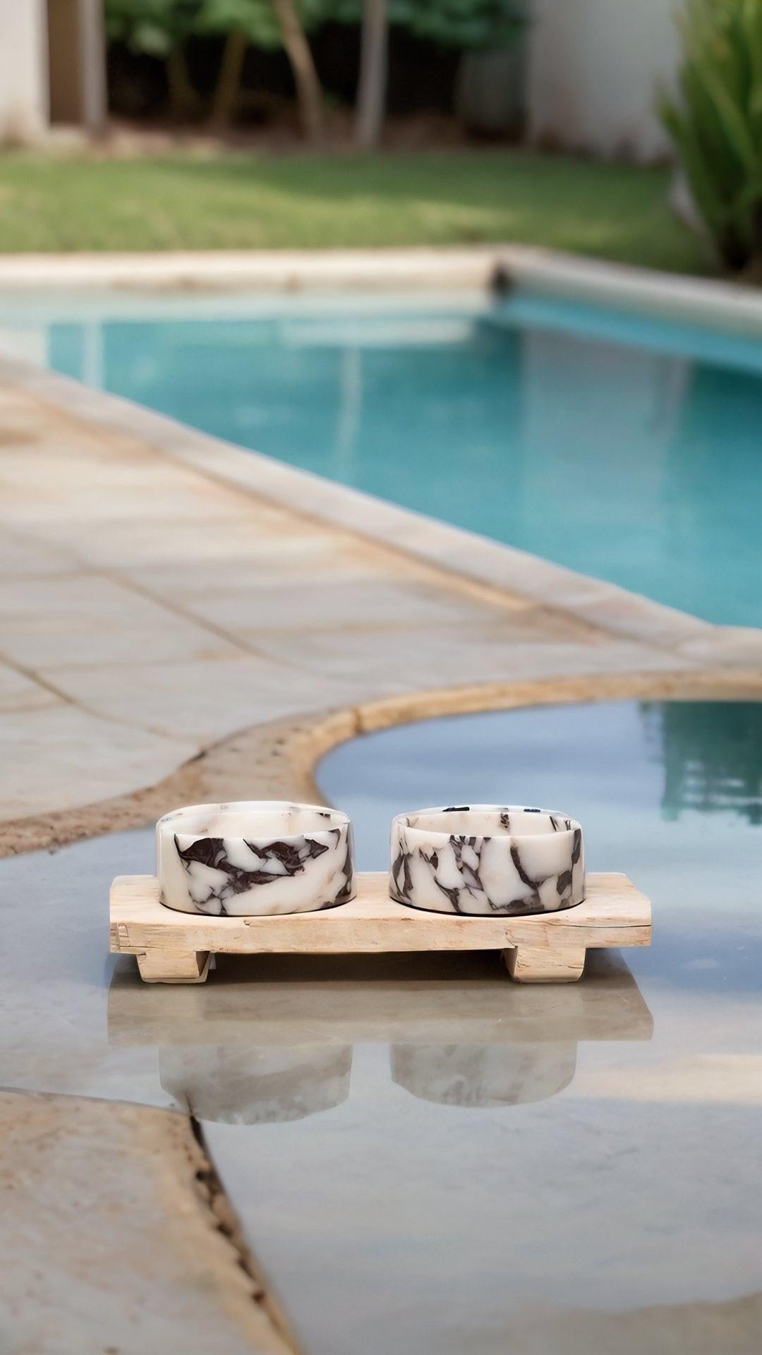 Chloe Marble Dog Bowl - with Stand (Pre-Order)