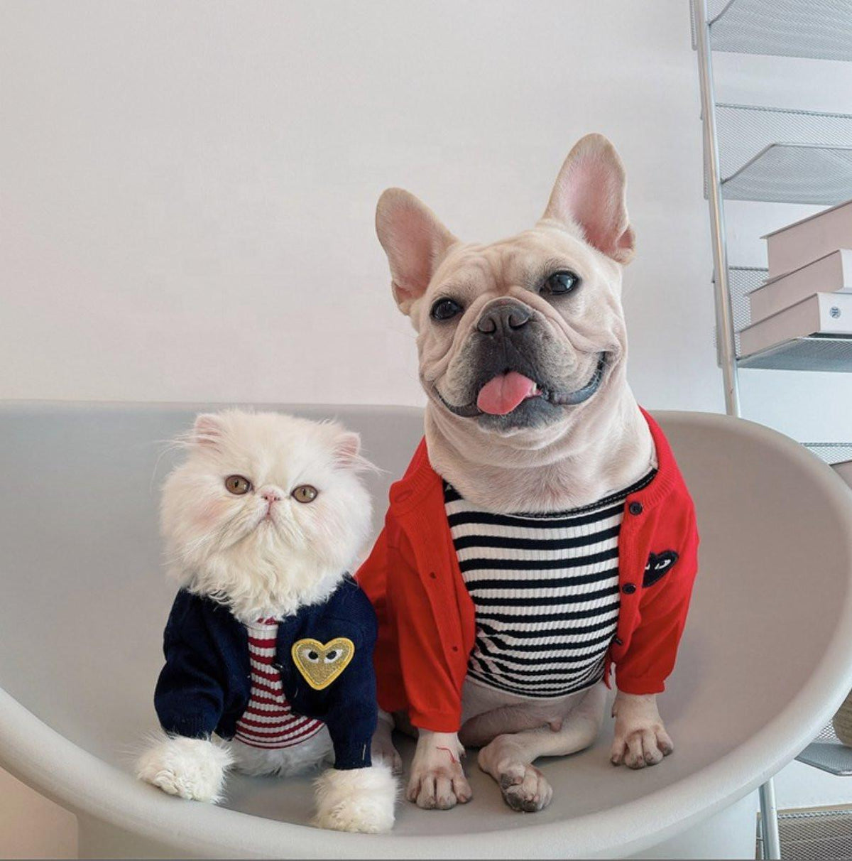 Heart Embroidery Dog Cardigan - Navy