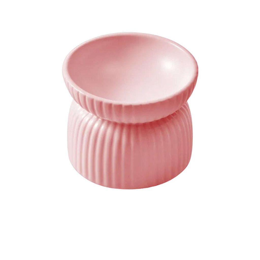 HOPD Ribbed Elevated Ceramic Cat Bowl in Pink