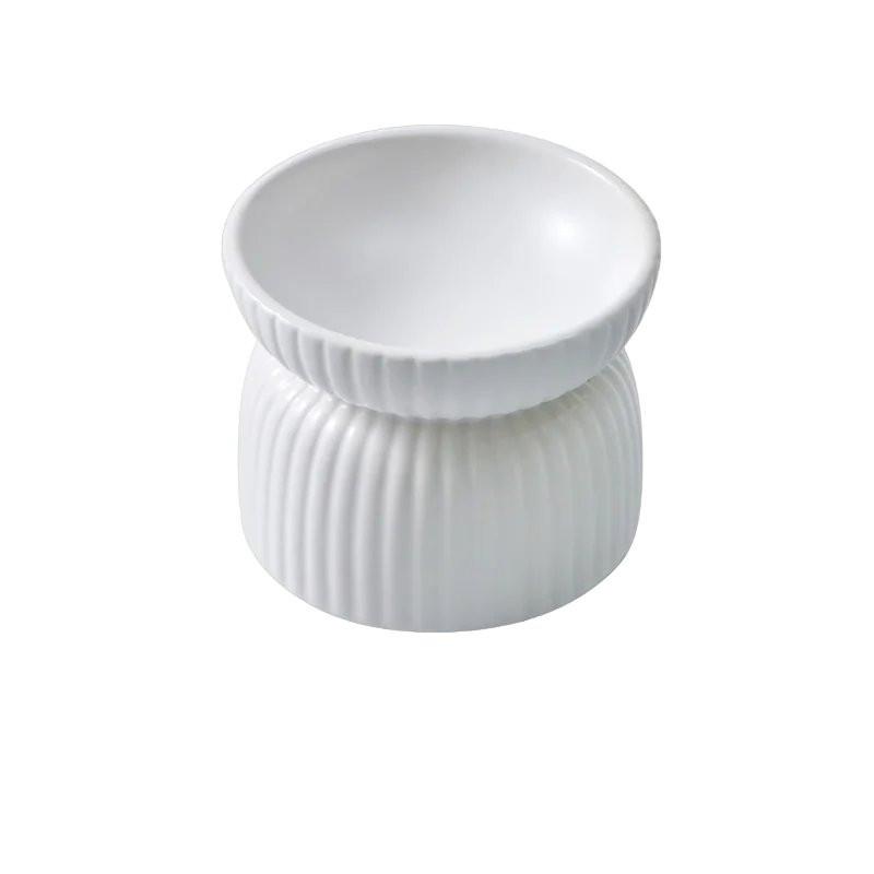 HOPD Ribbed Elevated Ceramic Cat Bowl in White