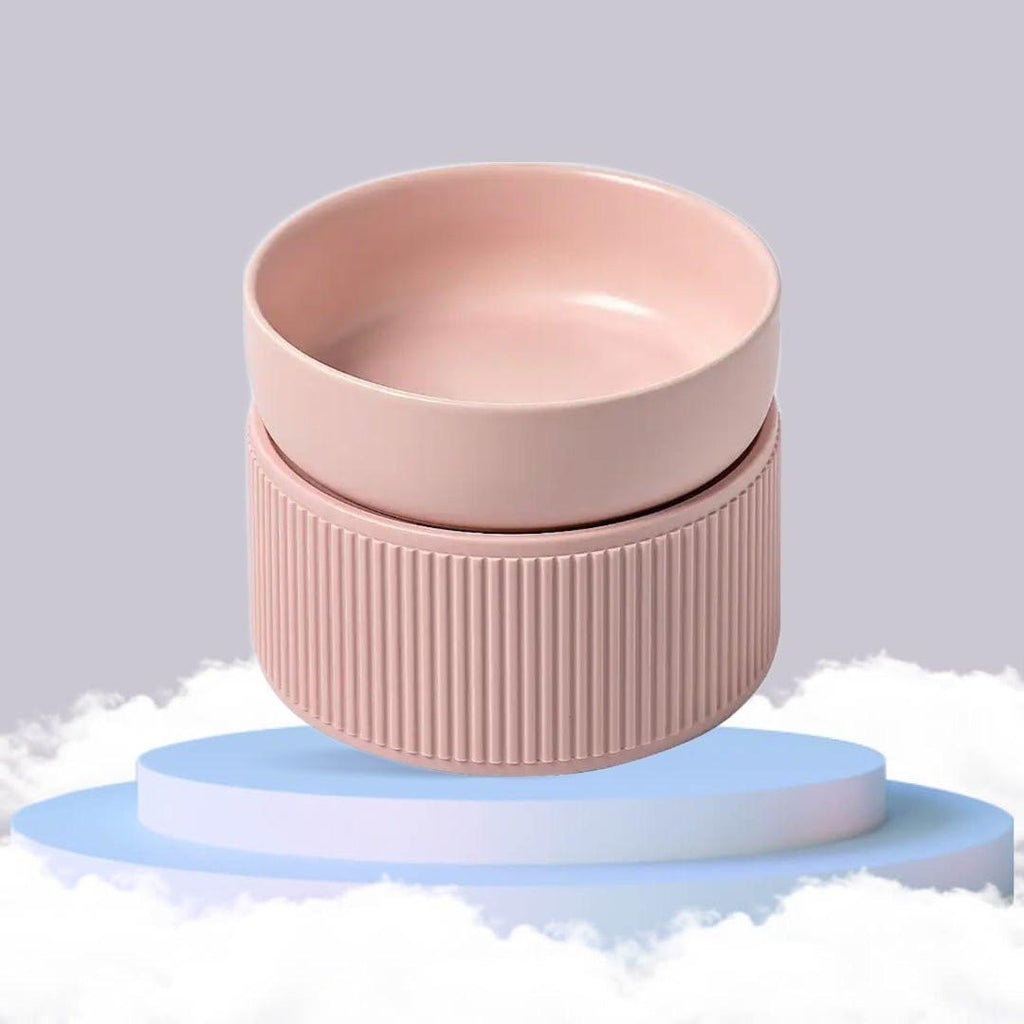 HOPD Ribbed Elevated Ceramic Single Dog Bowl in Pink