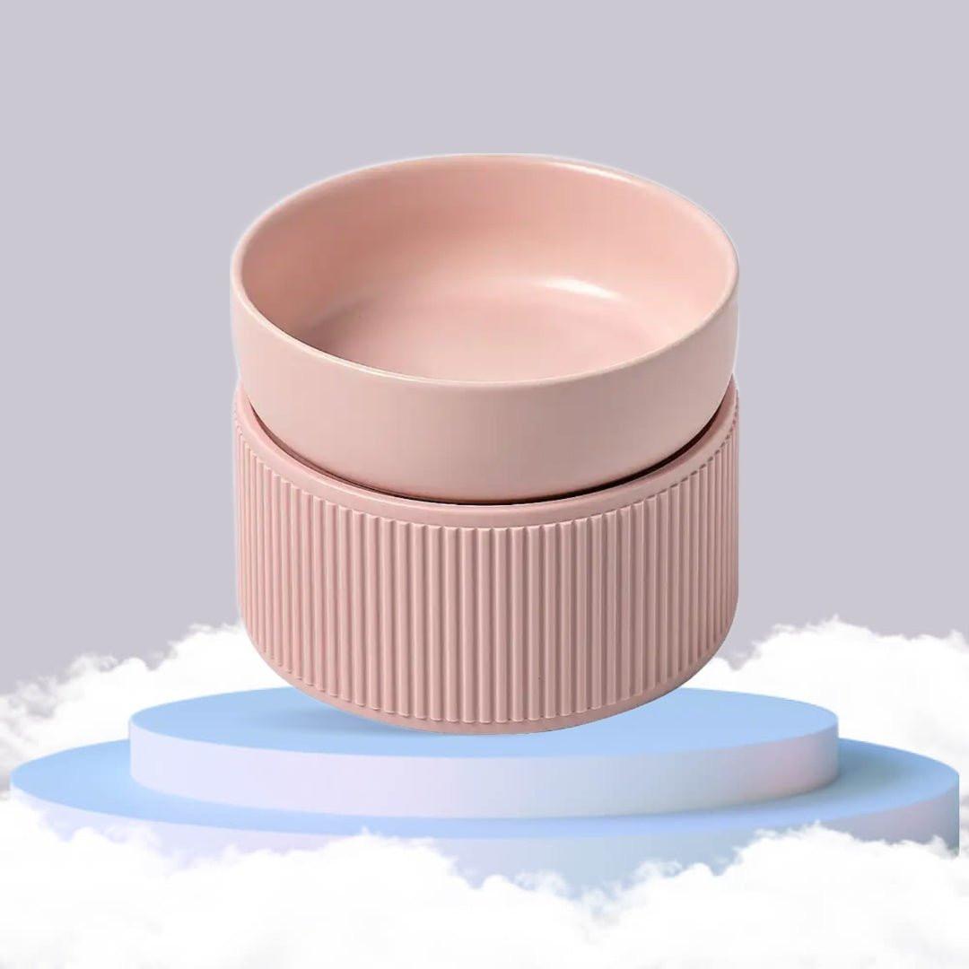 HOPD Ribbed Elevated Ceramic Single Dog Bowl in Pink