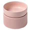 HOPD Ribbed Elevated Ceramic Single Dog Bowl in Pink