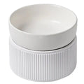 HOPD Ribbed Elevated Ceramic Single Dog Bowl in White