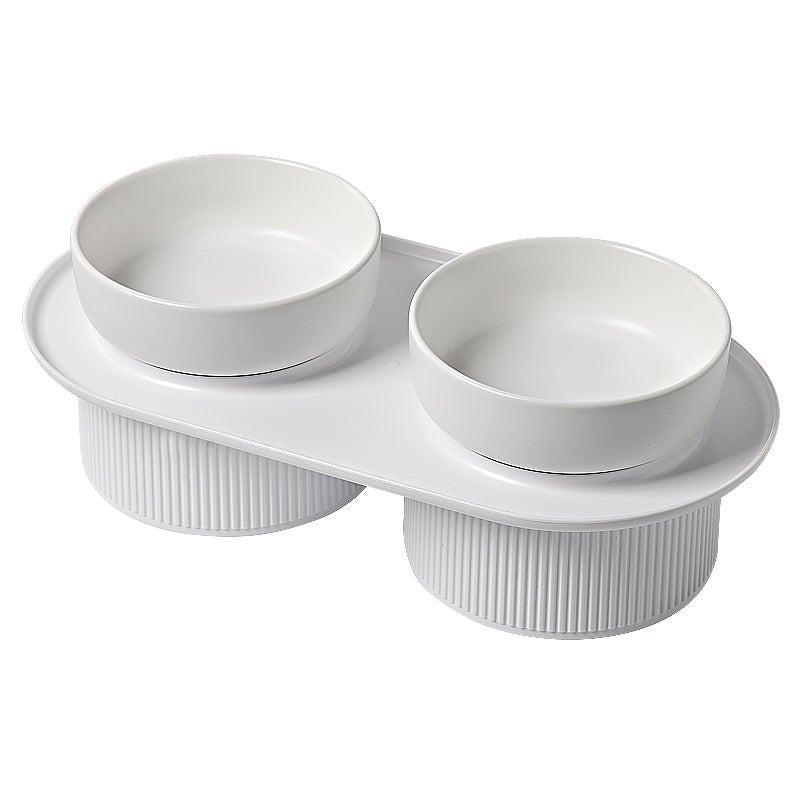 HOPD Ribbed Ceramic Double Pet Bowl 3pc Set - Emerald