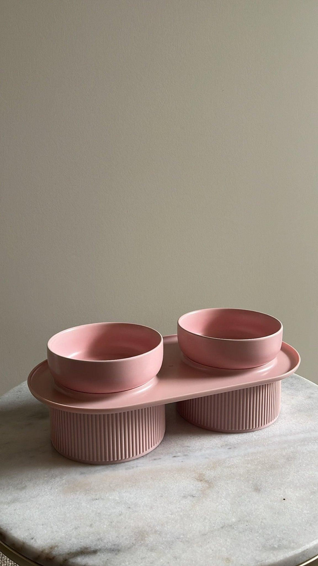 HOPD Ribbed Ceramic Double Pet Bowl 3pc Set - White