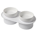 HOPD Ribbed Ceramic Double Pet Bowl 3pc Set - White