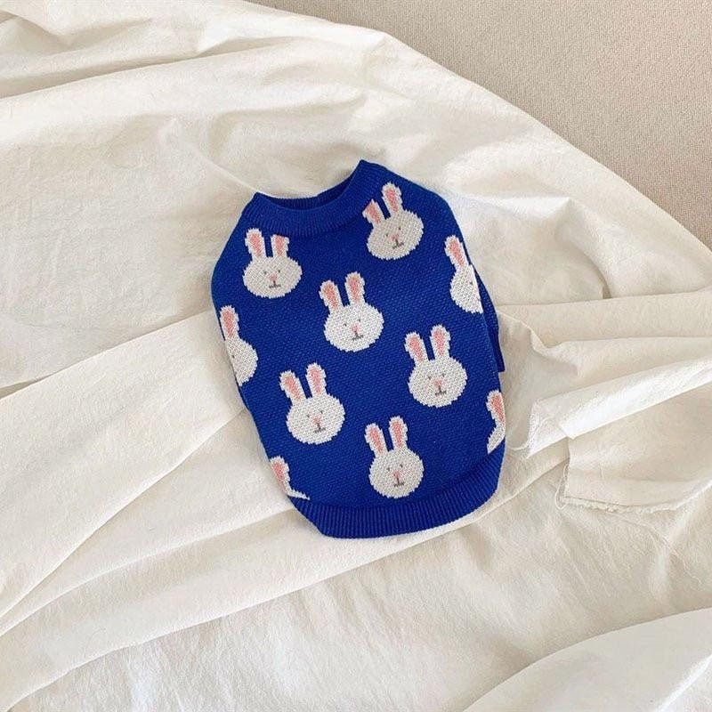 Rabbit Print Dog Sweater - Blue