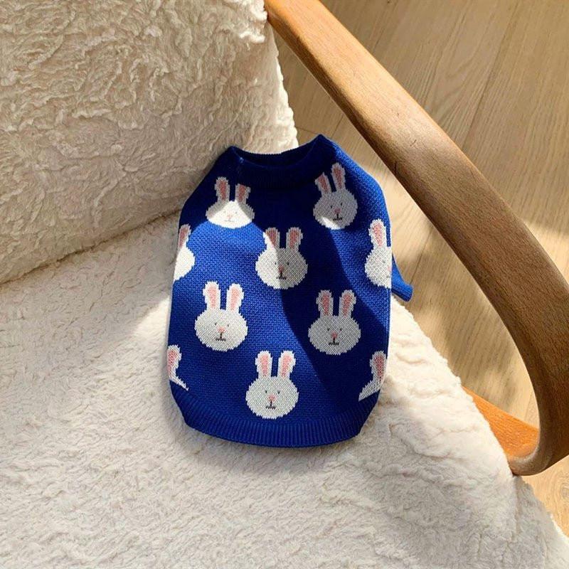Rabbit Print Dog Sweater - Blue