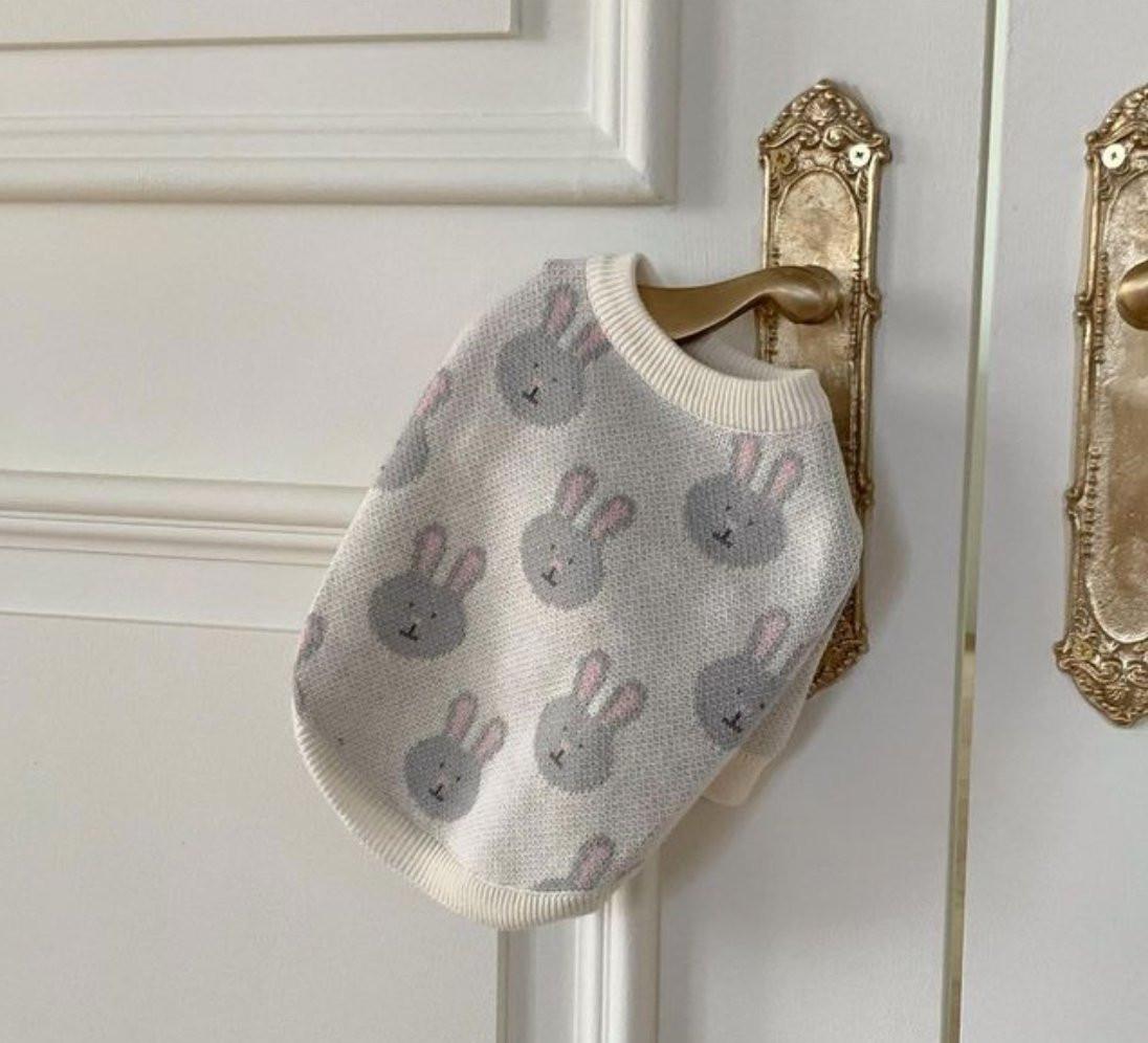 Rabbit Print Dog Sweater - Grey