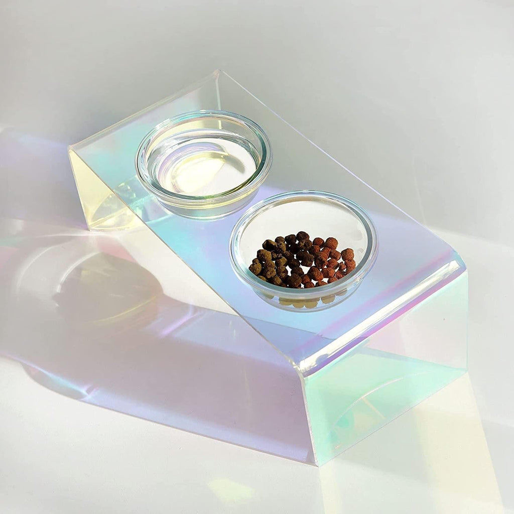The Holographic Aurora Elevated Pet Feeding Table