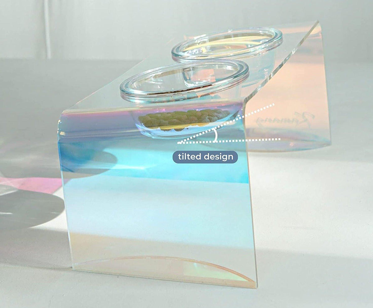The Holographic Aurora Elevated Pet Feeding Table