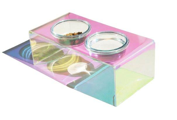 The Holographic Aurora Elevated Pet Feeding Table