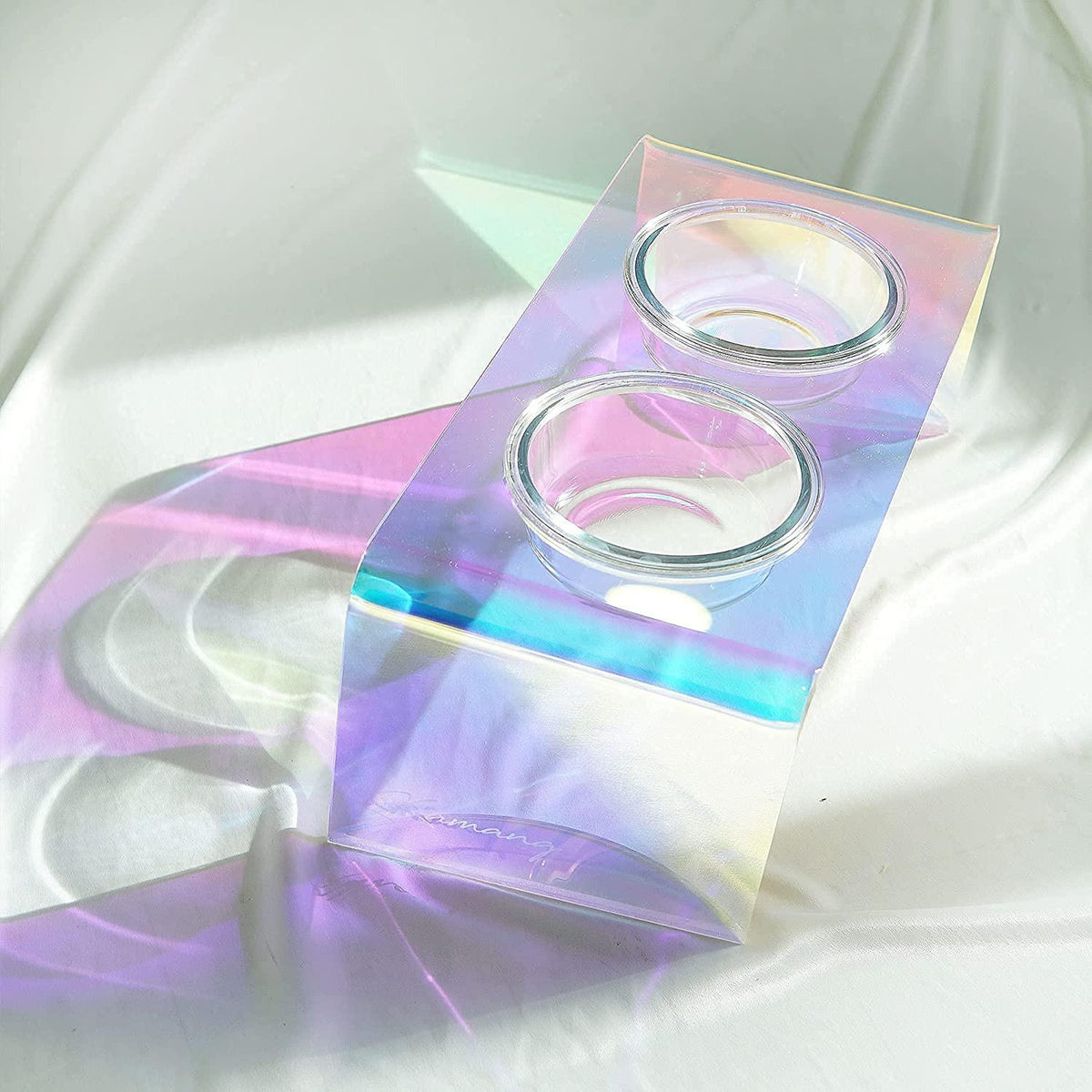 The Holographic Aurora Elevated Pet Feeding Table